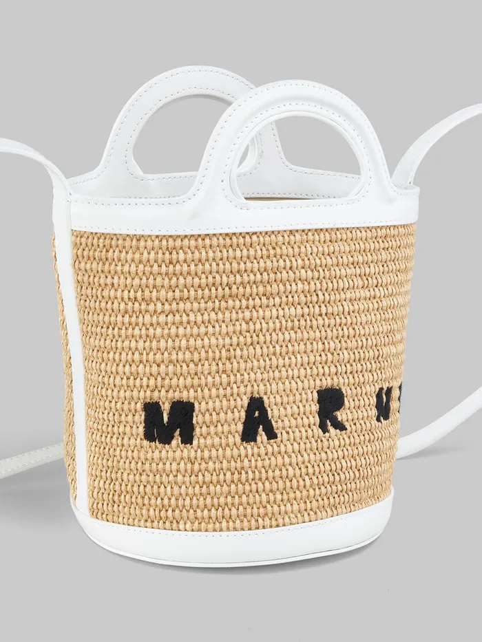 Tropicalia Small Bucket Bag In White Leather And Raffiaeffect Fabric Women Marni Tropicalia Bag