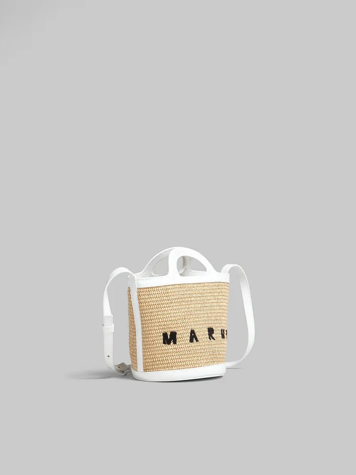 Tropicalia Small Bucket Bag In White Leather And Raffiaeffect Fabric Women Marni Tropicalia Bag
