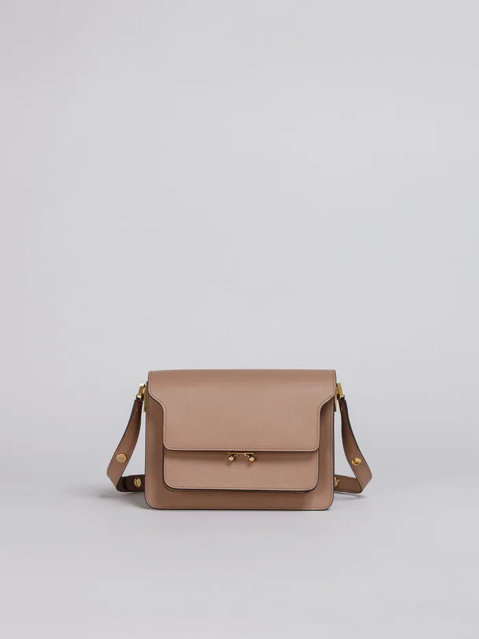 TRUNK Medium Bag In Beige Saffiano Leather Women Marni Shoulder Bags