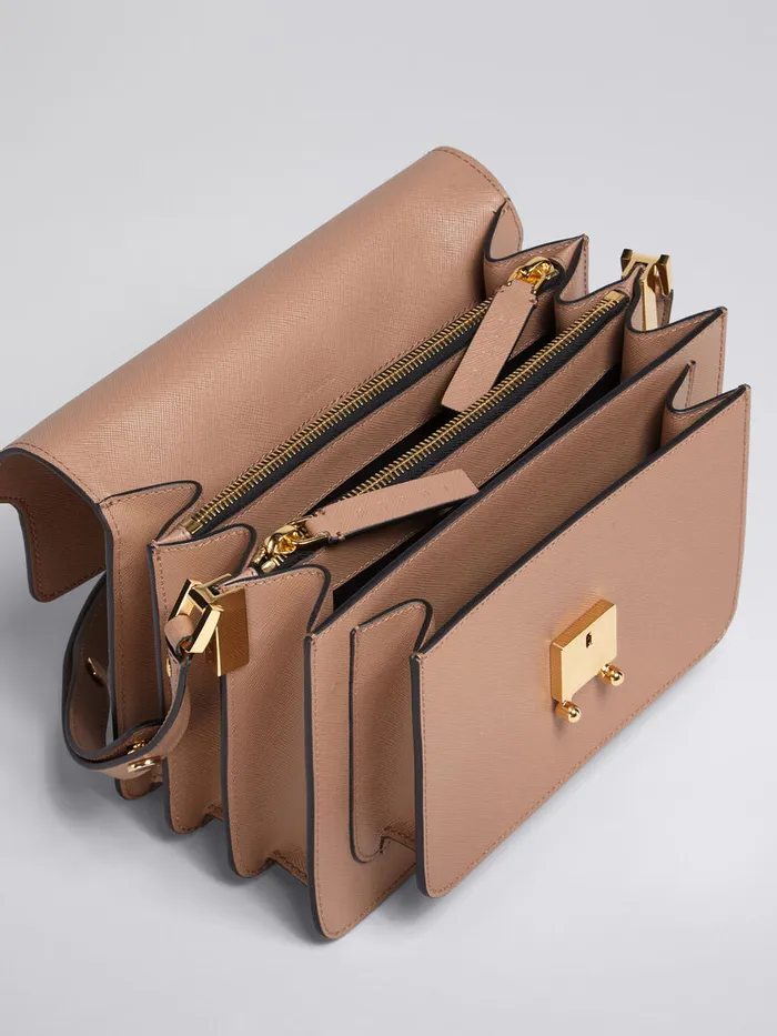 TRUNK Medium Bag In Beige Saffiano Leather Women Marni Shoulder Bags