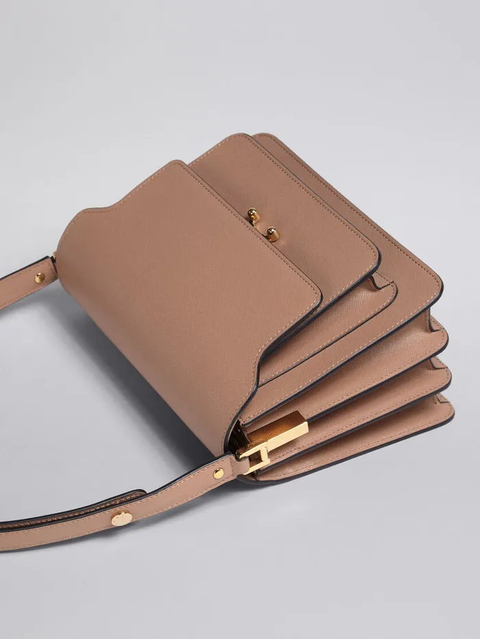 TRUNK Medium Bag In Beige Saffiano Leather Women Marni Shoulder Bags
