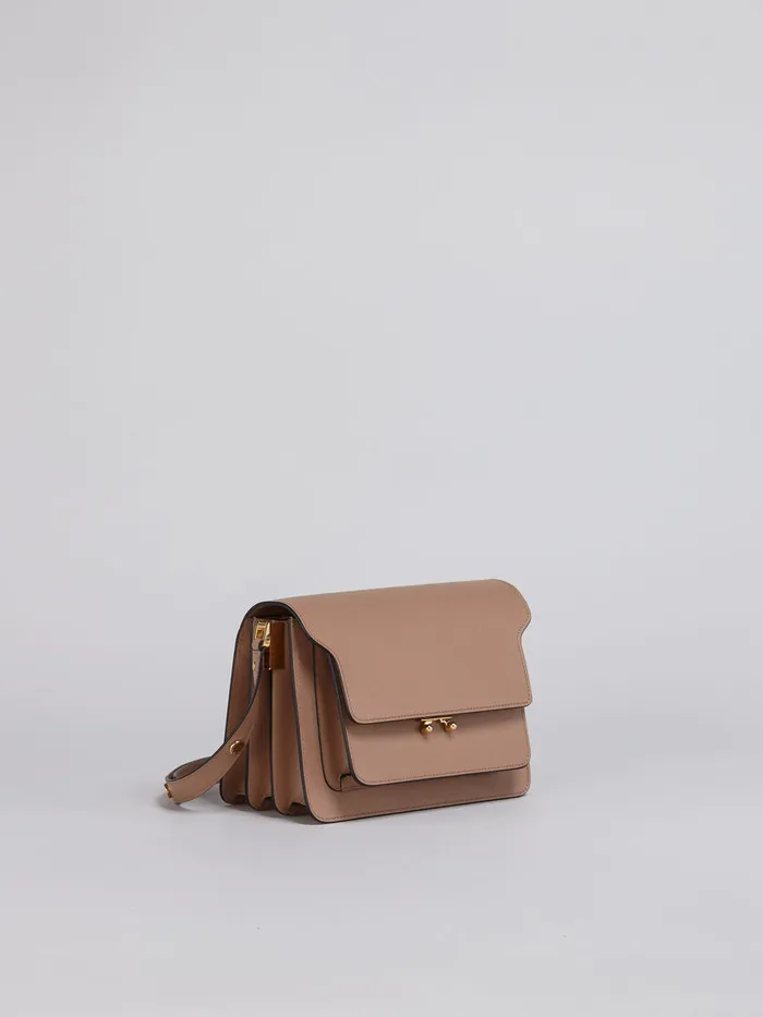 TRUNK Medium Bag In Beige Saffiano Leather Women Marni Shoulder Bags
