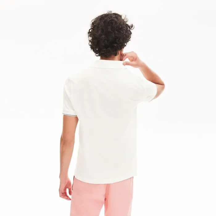 Tunisian Collar Linen And Cotton Regular Fit Polo Shirt WhiteBlack Mens Lacoste Polos Store