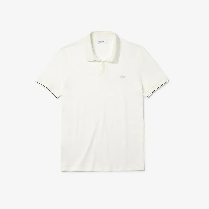 Tunisian Collar Linen And Cotton Regular Fit Polo Shirt WhiteBlack Mens Lacoste Polos Store
