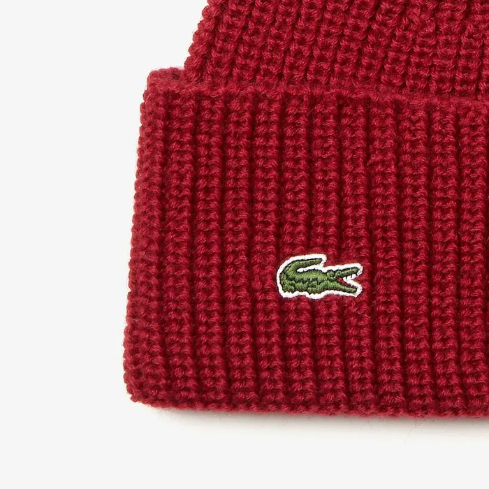 Turned Edge Ribbed Wool Beanie Bordeaux Mens Lacoste Caps and Hats Online