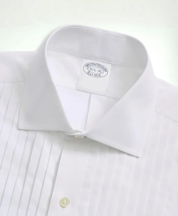 Tuxedo Shop Men Brooks Brothers TenPleat Broadcloth English Collar Tuxedo Shirt White