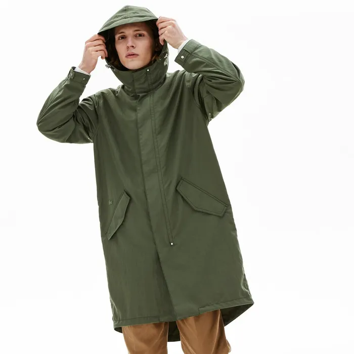 UltraLight Hooded Long Parka Khaki Green Mens Lacoste Jackets and Coats Online Outlet Store