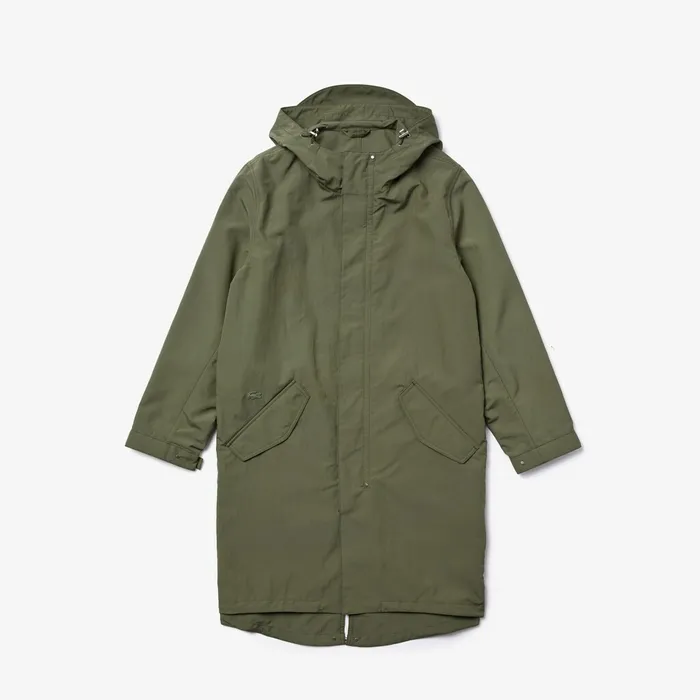 UltraLight Hooded Long Parka Khaki Green Mens Lacoste Jackets and Coats Online Outlet Store