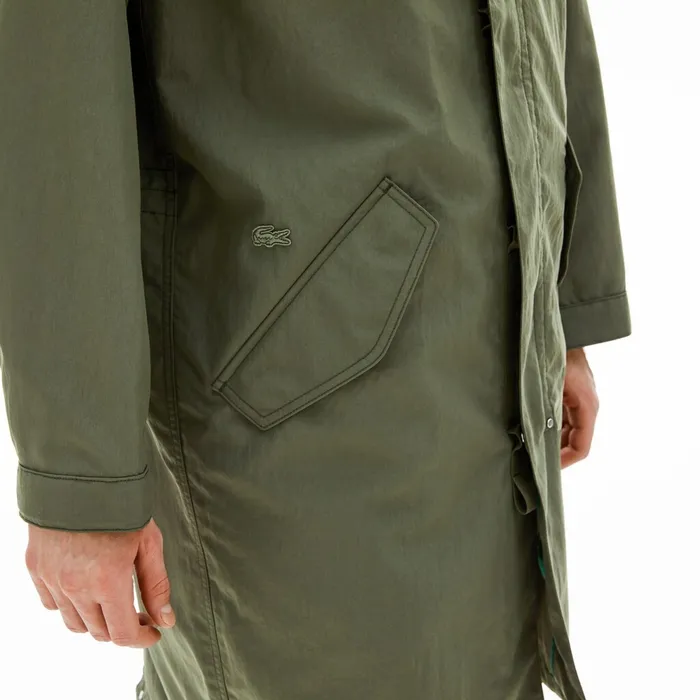 UltraLight Hooded Long Parka Khaki Green Mens Lacoste Jackets and Coats Online Outlet Store