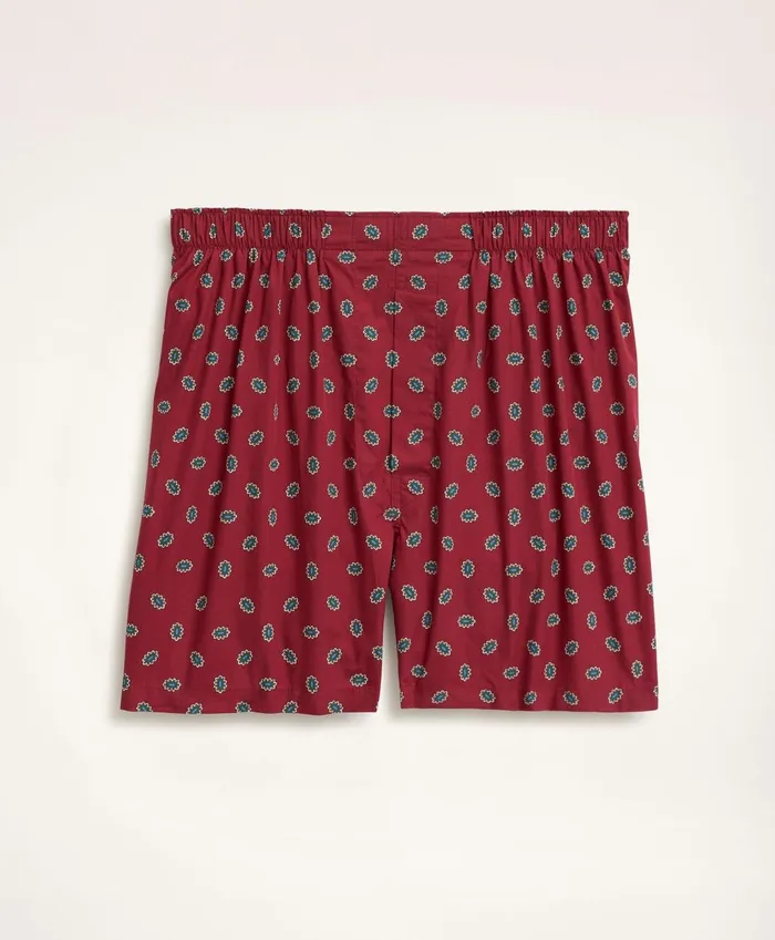 Underwear Men Brooks Brothers Cotton Broadcloth Foulard Boxers Burgundy