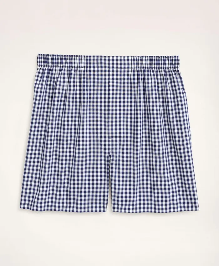 Underwear Men Brooks Brothers Cotton Broadcloth Gingham Boxers Navy