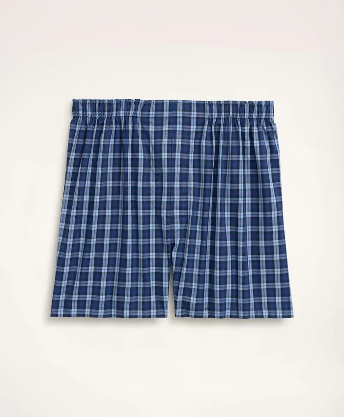 Underwear Men Brooks Brothers Cotton Broadcloth Plaid Boxers Blue