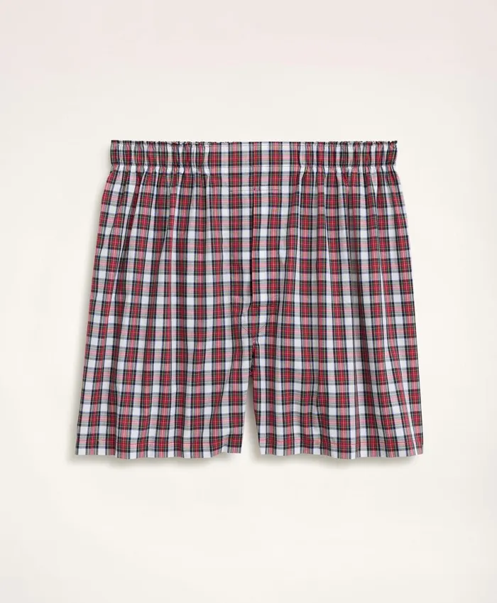 Underwear Men Brooks Brothers Cotton Broadcloth Tartan Boxers White Multi