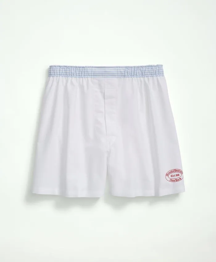 Underwear Men Brooks Brothers Cotton Oxford Logo Boxers White