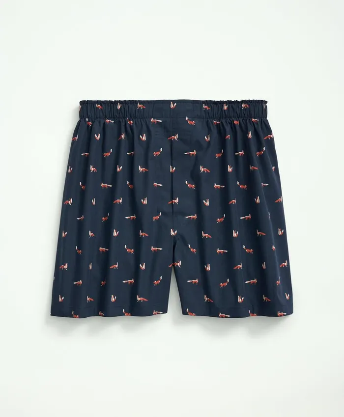 Underwear Men Brooks Brothers Cotton Poplin Fox Print Boxers Navy Multi