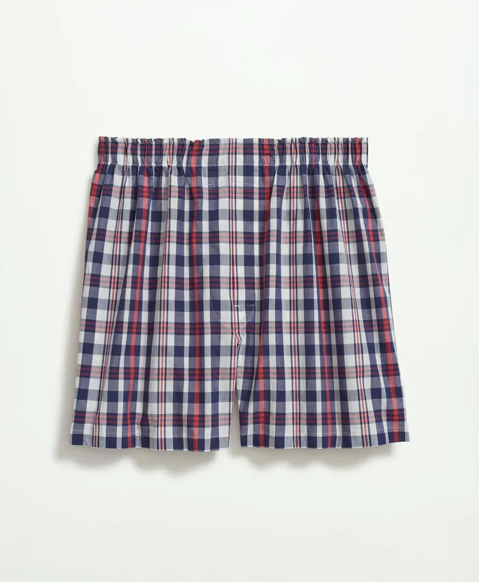 Underwear Men Brooks Brothers Cotton Poplin Madras Boxers Navyred