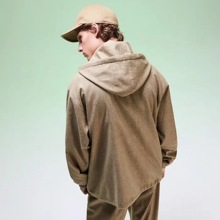 Unisex Fashion Show Hooded Solid Virgin Wool Jacket Light Brown Mens Lacoste Jackets and Coats Gift Ideas