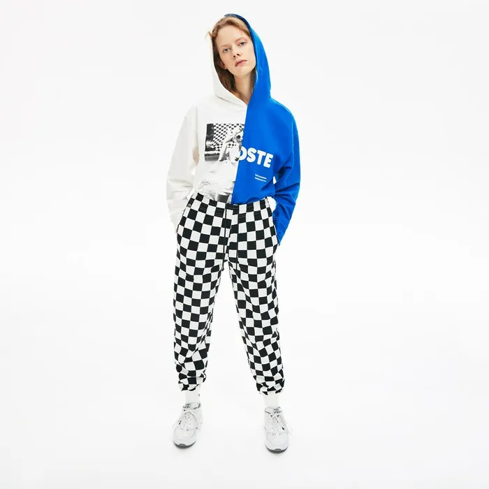 Unisex LIVE BiColor Print Fleece Sweatshirt WhiteBlue Mens Lacoste Sweatshirts Popular