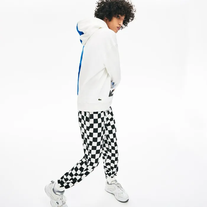 Unisex LIVE BiColor Print Fleece Sweatshirt WhiteBlue Mens Lacoste Sweatshirts Popular
