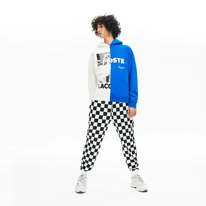 Unisex LIVE BiColor Print Fleece Sweatshirt WhiteBlue Womens Lacoste Sweaters and Sweatshirts Gift for Friend