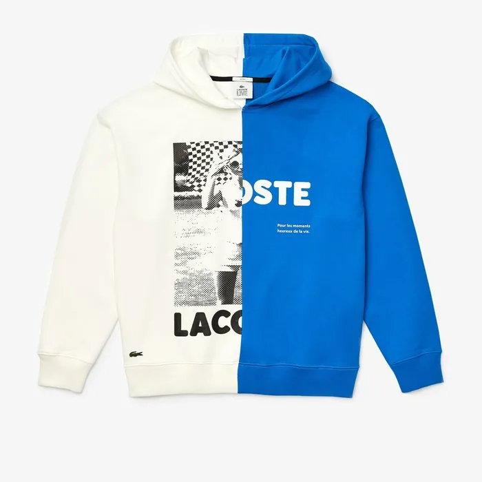 Unisex LIVE BiColor Print Fleece Sweatshirt WhiteBlue Womens Lacoste Sweaters and Sweatshirts Gift for Friend