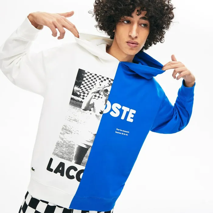 Unisex LIVE BiColor Print Fleece Sweatshirt WhiteBlue Womens Lacoste Sweaters and Sweatshirts Gift for Friend