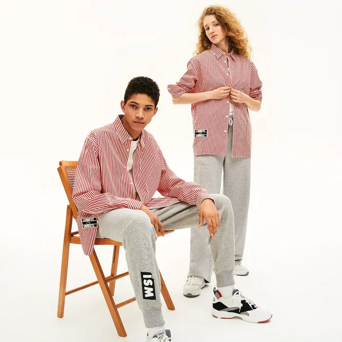 Unisex LIVE BoxyFit Striped Cotton Shirt WhiteRed Womens Lacoste Shirts and Tops Popular