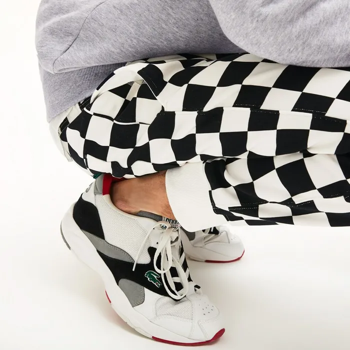 Unisex LIVE Check Fleece Tracksuit Pants WhiteBlack Mens Lacoste Pants and Shorts For Sale Online
