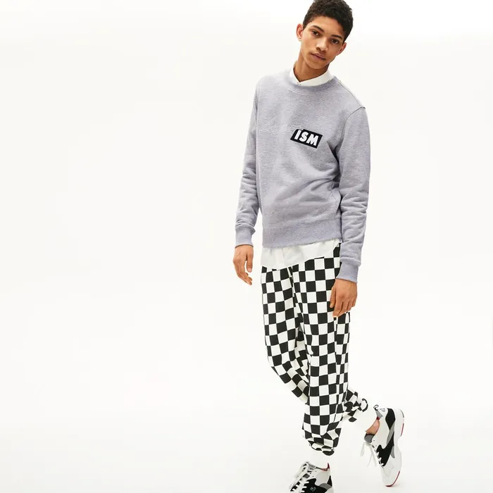 Unisex LIVE Check Fleece Tracksuit Pants WhiteBlack Womens Lacoste Pants and Shorts Outlet Factory
