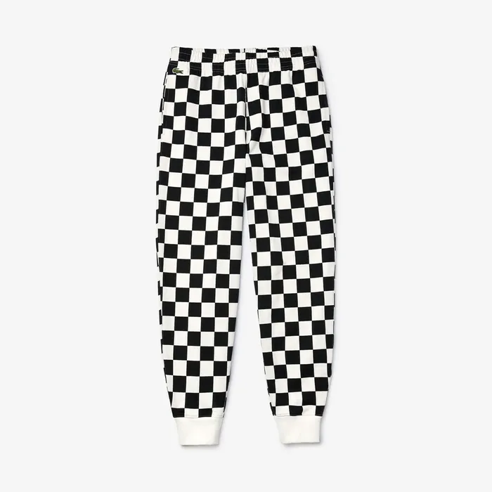 Unisex LIVE Check Fleece Tracksuit Pants WhiteBlack Womens Lacoste Pants and Shorts Outlet Factory