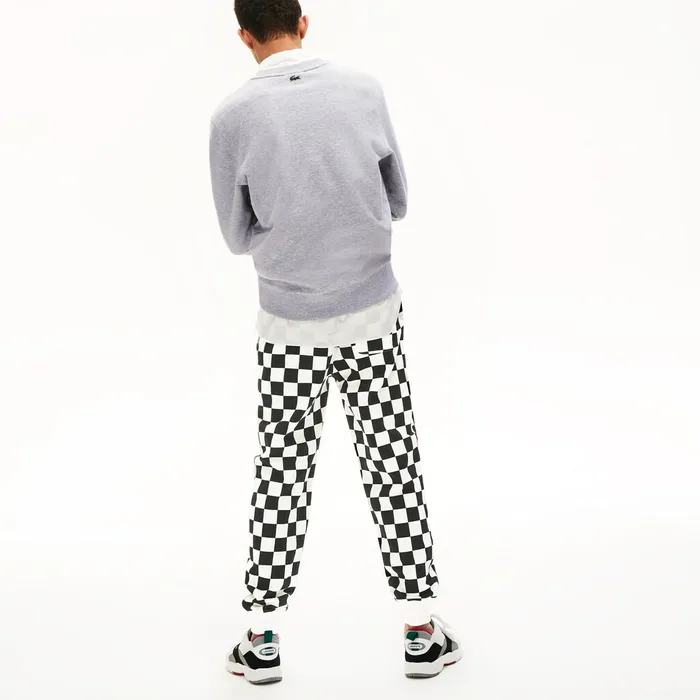 Unisex LIVE Check Fleece Tracksuit Pants WhiteBlack Womens Lacoste Pants and Shorts Outlet Factory
