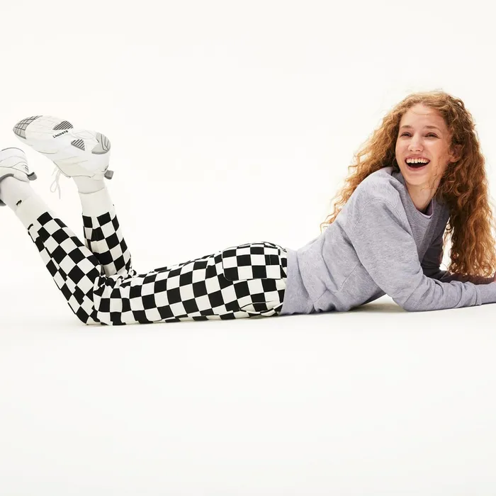 Unisex LIVE Check Fleece Tracksuit Pants WhiteBlack Womens Lacoste Pants and Shorts Outlet Factory