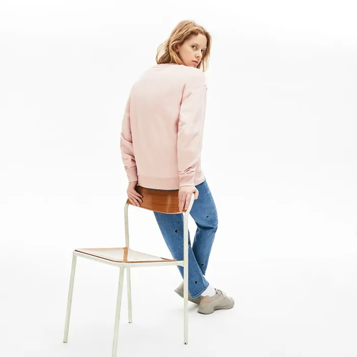 Unisex LIVE Cotton Fleece Sweatshirt Light Pink Mens Lacoste Sweatshirts For Sale Online