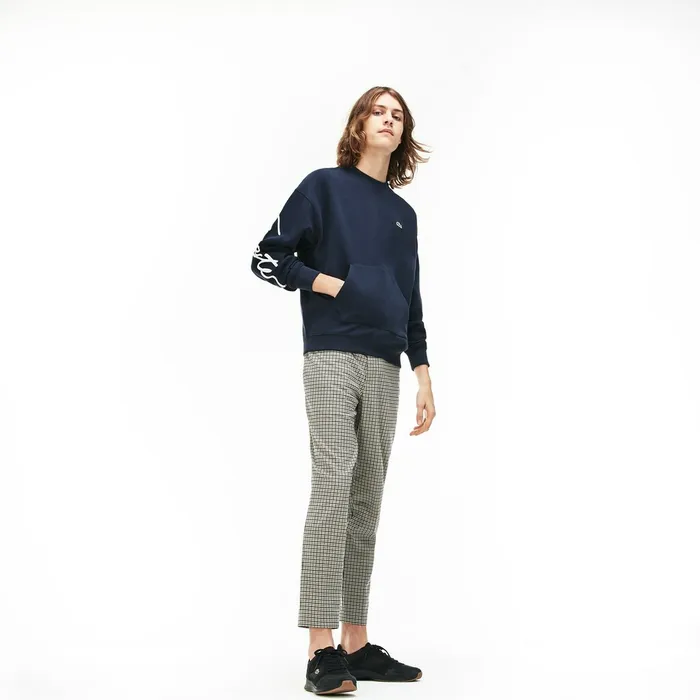 Unisex LIVE Crew Neck Embroidered Fleece Sweatshirt BlueWhite Mens Lacoste Sweatshirts Near Me