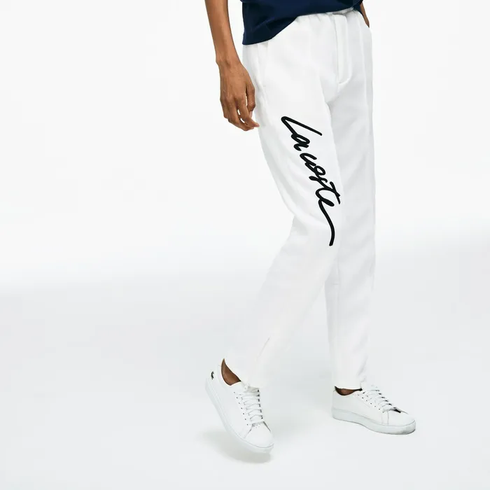 Unisex LIVE Embroidered Fleece Urban Jogging Pants WhiteBlack Mens Lacoste Pants and Shorts Online Outlet Store