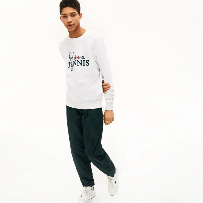Unisex LIVE Embroidered Tennis Sweatshirt White Womens Lacoste Sweaters and Sweatshirts Online