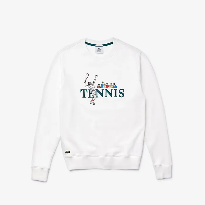 Unisex LIVE Embroidered Tennis Sweatshirt White Womens Lacoste Sweaters and Sweatshirts Online