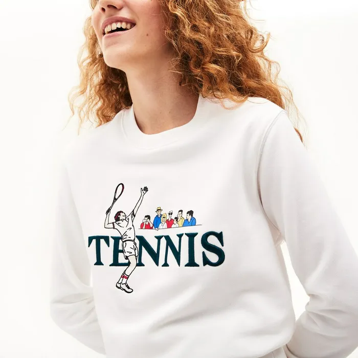 Unisex LIVE Embroidered Tennis Sweatshirt White Womens Lacoste Sweaters and Sweatshirts Online