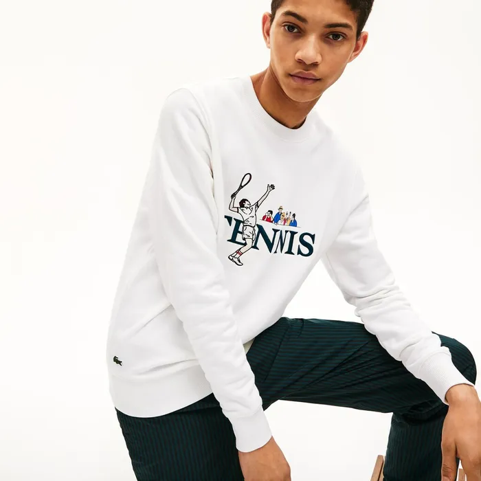 Unisex LIVE Embroidered Tennis Sweatshirt White Womens Lacoste Sweaters and Sweatshirts Online