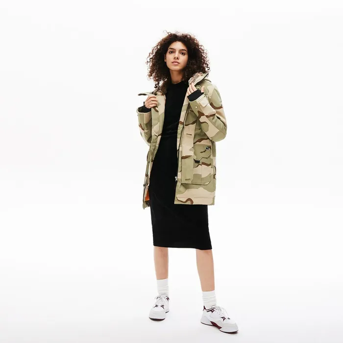 Unisex LIVE Faux Fur Hooded Parka BeigeWhite Mens Lacoste Jackets and Coats Online