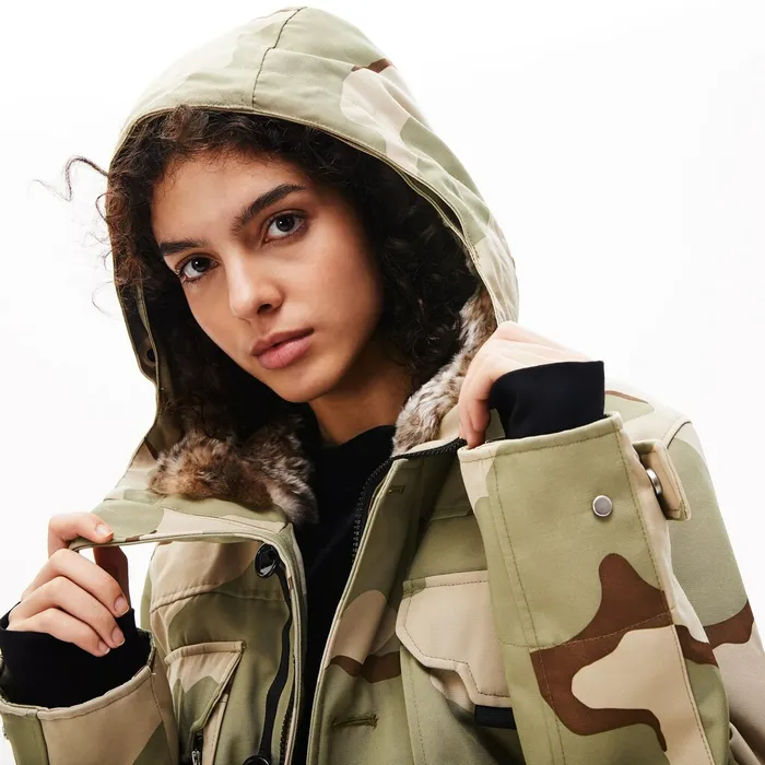 Unisex LIVE Faux Fur Hooded Parka BeigeWhite Mens Lacoste Jackets and Coats Online