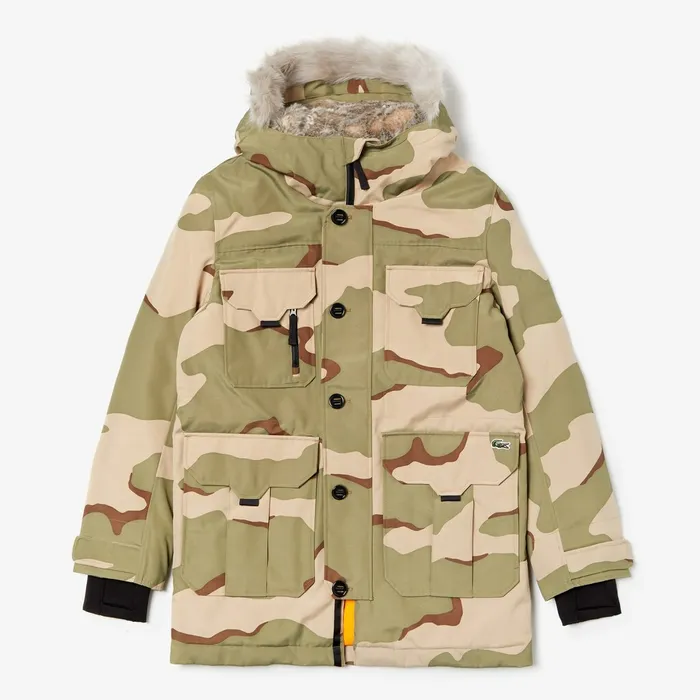 Unisex LIVE Faux Fur Hooded Parka BeigeWhite Mens Lacoste Jackets and Coats Online