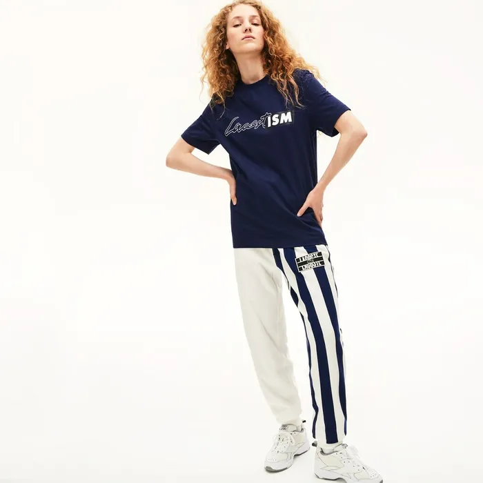 Unisex LIVE Lacostism Print Cotton TShirt Navy Blue Mens Lacoste TShirts For Sale