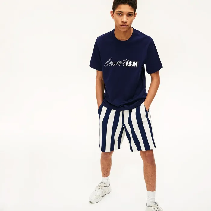 Unisex LIVE Lacostism Print Cotton TShirt Navy Blue Mens Lacoste TShirts For Sale