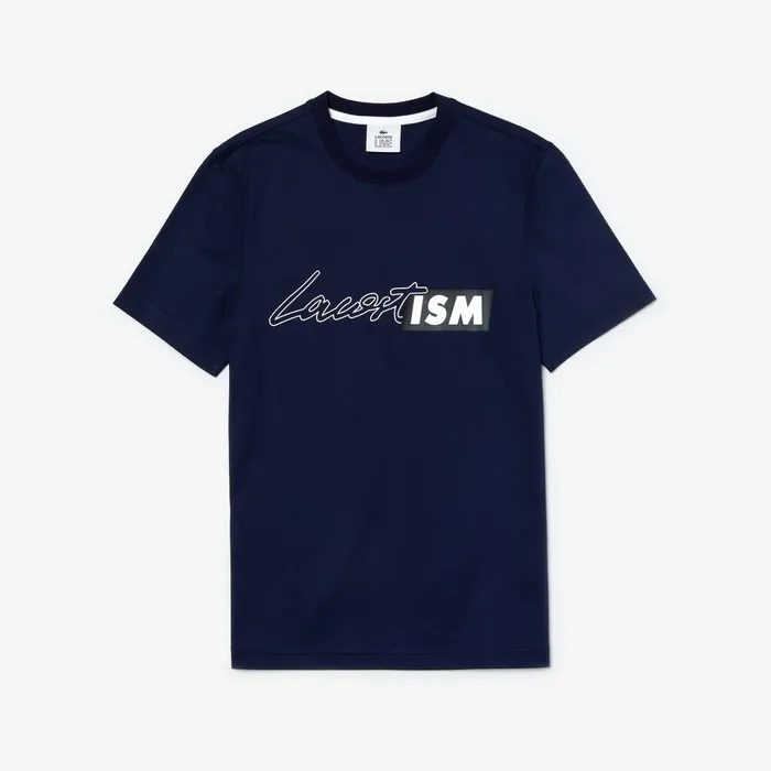 Unisex LIVE Lacostism Print Cotton TShirt Navy Blue Womens Lacoste TShirts USA