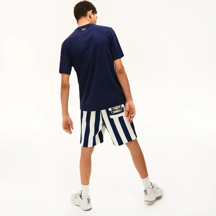 Unisex LIVE Lacostism Print Cotton TShirt Navy Blue Womens Lacoste TShirts USA