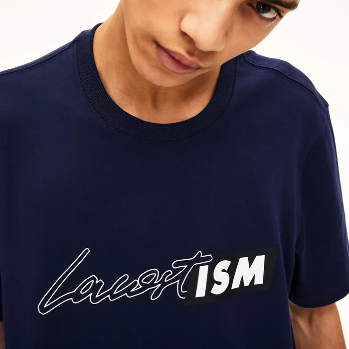 Unisex LIVE Lacostism Print Cotton TShirt Navy Blue Womens Lacoste TShirts USA