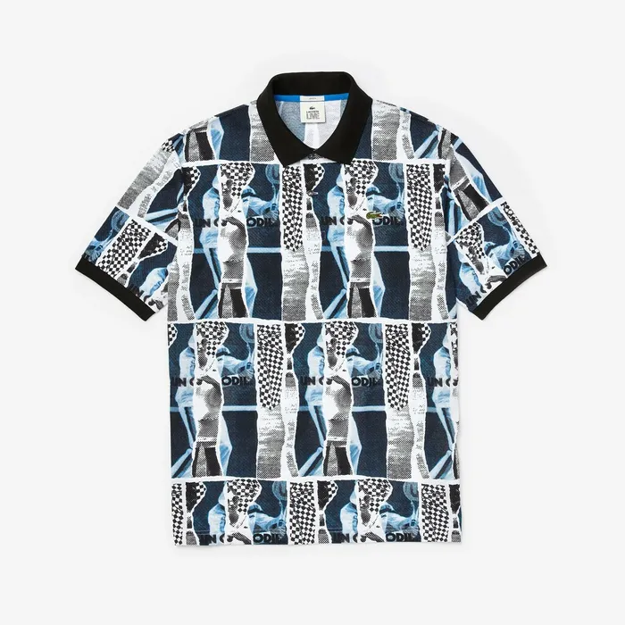 Unisex LIVE Loose Fit Graphic Print Cotton Polo Shirt WhiteBlueWhite Mens Lacoste Polos On Sale