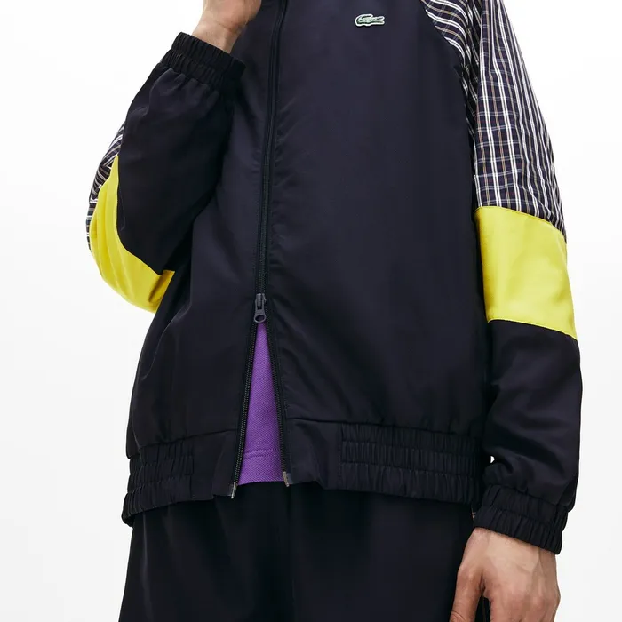 Unisex LIVE Patchwork Track Jacket BlueYellowWhite Mens Lacoste Jackets and Coats Gift for Friend