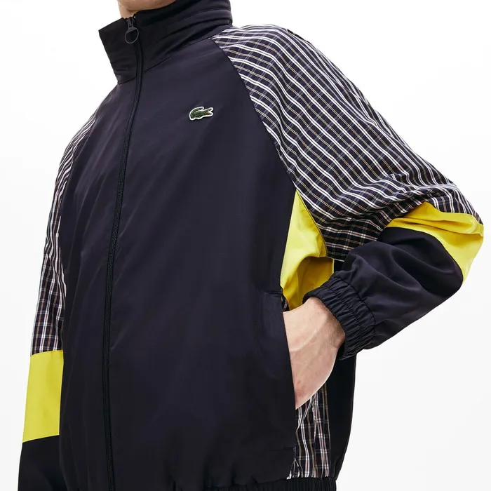 Unisex LIVE Patchwork Track Jacket BlueYellowWhite Mens Lacoste Jackets and Coats Gift for Friend